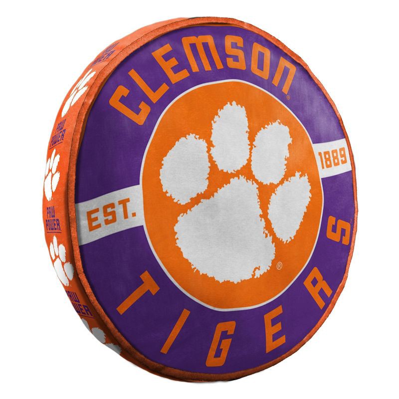 slide 1 of 3, 15'' NCAA Clemson Tigers Cloud Pillow: Sports Team Logo Round Plush, 1 ct