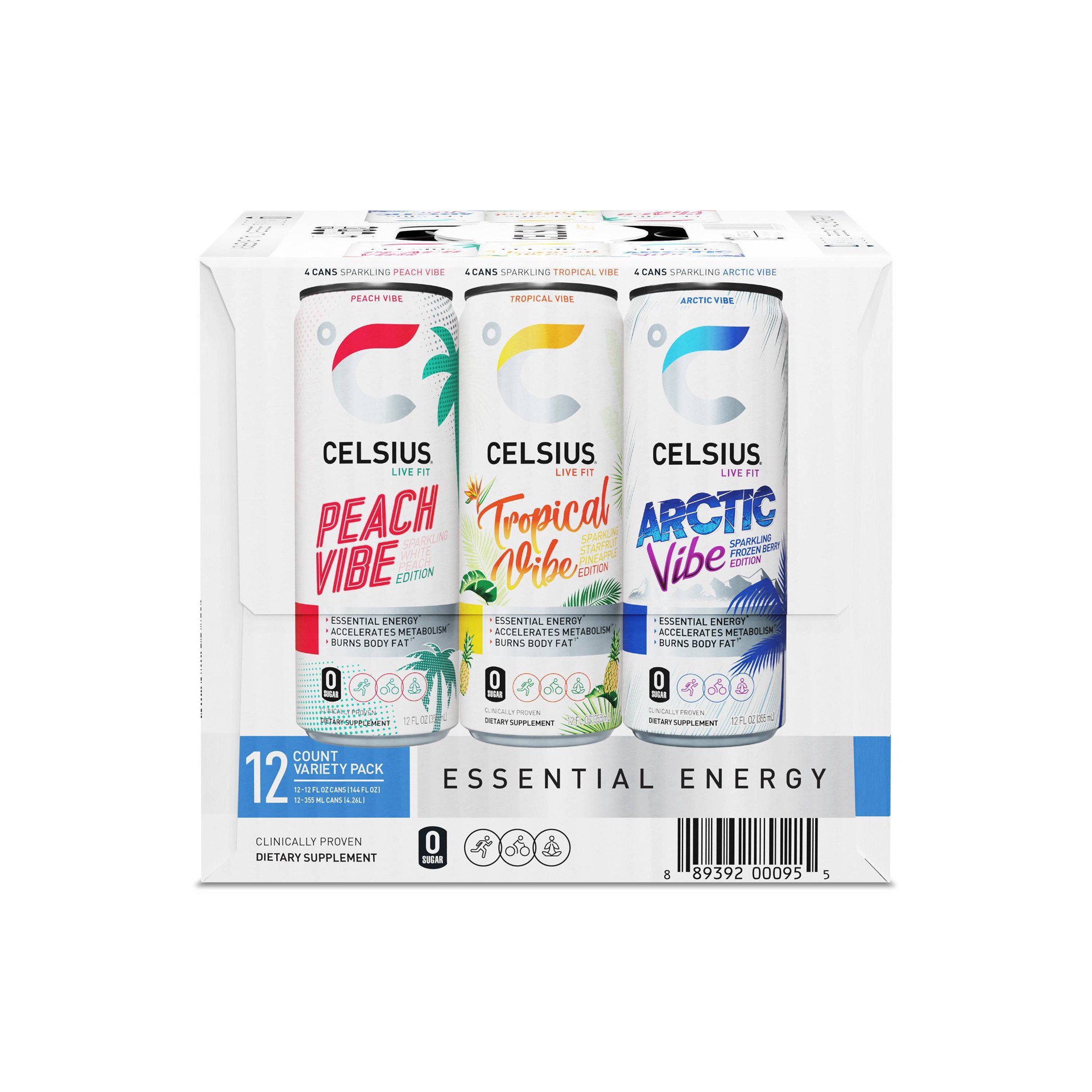 slide 6 of 7, CELSIUS VIBE Variety Pack Energy Drink - 12 ct; 12 fl oz, 12 ct; 12 fl oz