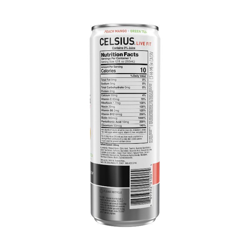 slide 3 of 5, Celsius Green Tea Peach Mango Energy Drink - 12 fl oz Can, 12 fl oz