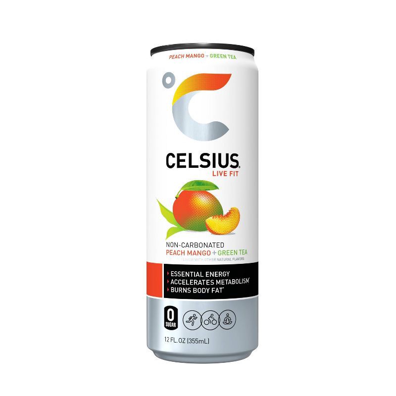 slide 1 of 5, Celsius Green Tea Peach Mango Energy Drink - 12 fl oz Can, 12 fl oz