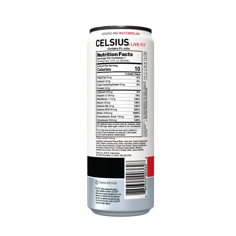 slide 3 of 5, Celsius Sparkling Watermelon Energy Drink - 12 fl oz Can, 12 fl oz