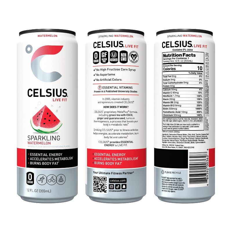 slide 4 of 5, Celsius Sparkling Watermelon Energy Drink - 12 fl oz Can, 12 fl oz