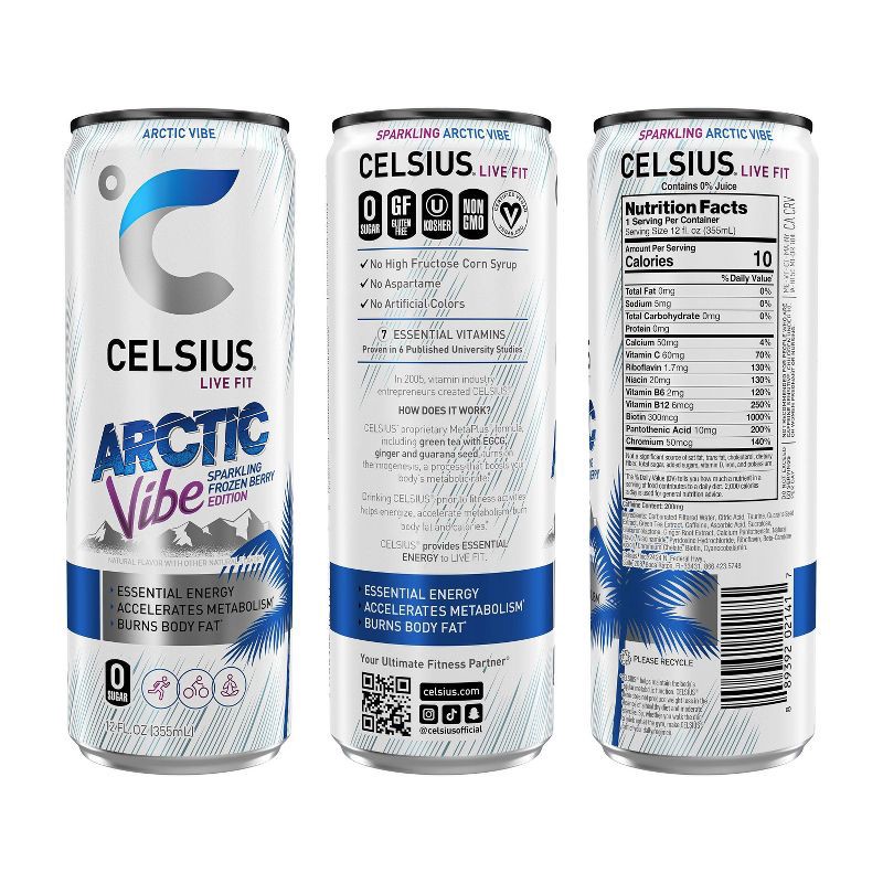 slide 2 of 5, CELSIUS Sparkling Arctic Vibe Functional Energy Drink - 12 fl oz Can, 12 fl oz
