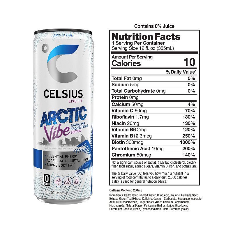 slide 3 of 5, CELSIUS Sparkling Arctic Vibe Functional Energy Drink - 12 fl oz Can, 12 fl oz