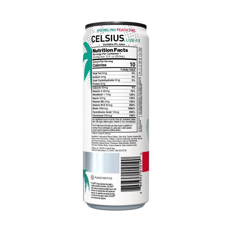 slide 3 of 5, Celsius Sparkling Peach Vibe Energy Drink - 12 fl oz Can, 12 fl oz