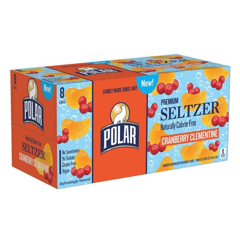 slide 5 of 7, Polar Beverages Cranberry Clementine Seltzer Water - 8pk/12 fl oz Cans, 8 ct; 12 fl oz