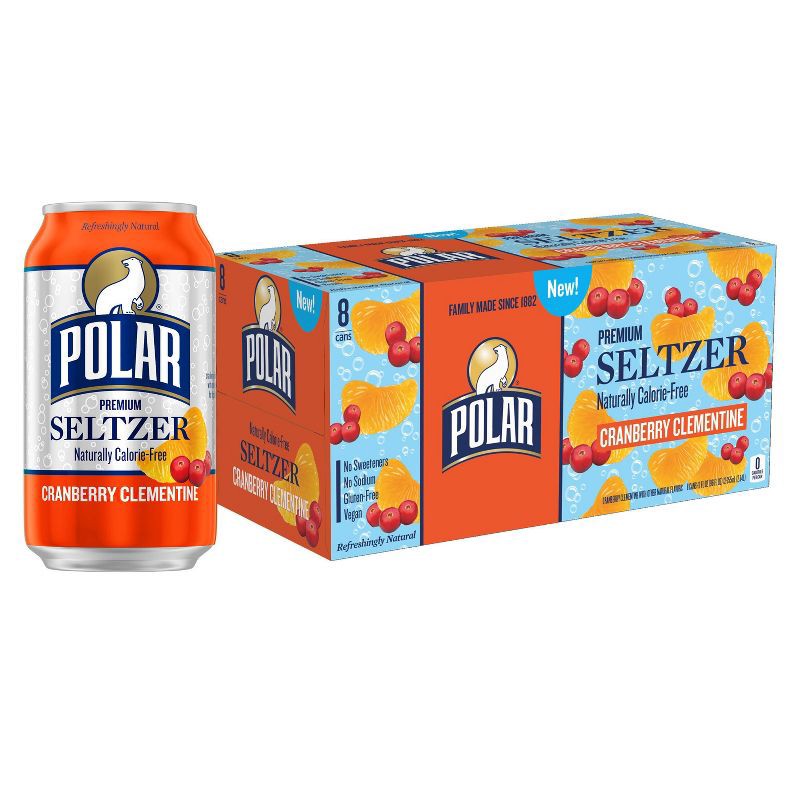 slide 1 of 7, Polar Beverages Cranberry Clementine Seltzer Water - 8pk/12 fl oz Cans, 8 ct; 12 fl oz
