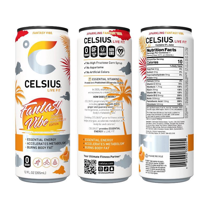 slide 4 of 5, Celsius Sparkling Fantasy Vibe Energy Drink - 12 fl oz Can, 12 fl oz