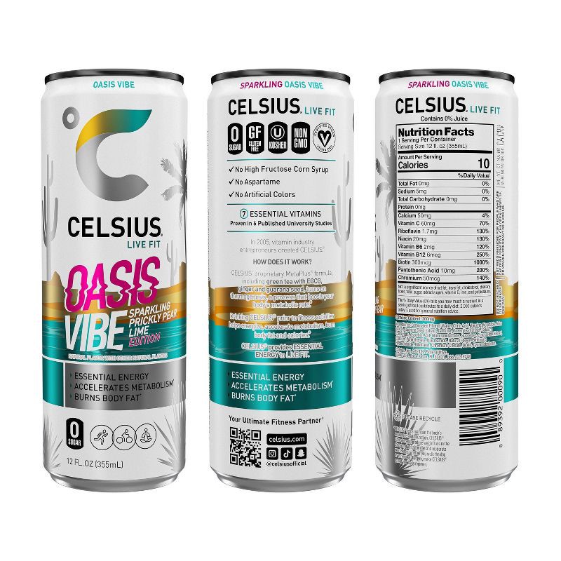 slide 2 of 5, CELSIUS Sparkling Oasis Vibe Functional Energy Drink - 12 fl oz Single Can, 12 fl oz