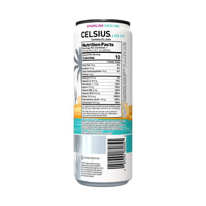 slide 3 of 4, Celsius Sparkling Oasis Vibe Energy Drink - 12 fl oz Can, 12 fl oz