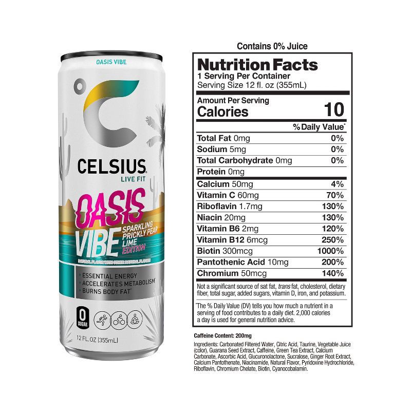slide 3 of 5, CELSIUS Sparkling Oasis Vibe Functional Energy Drink - 12 fl oz Single Can, 12 fl oz