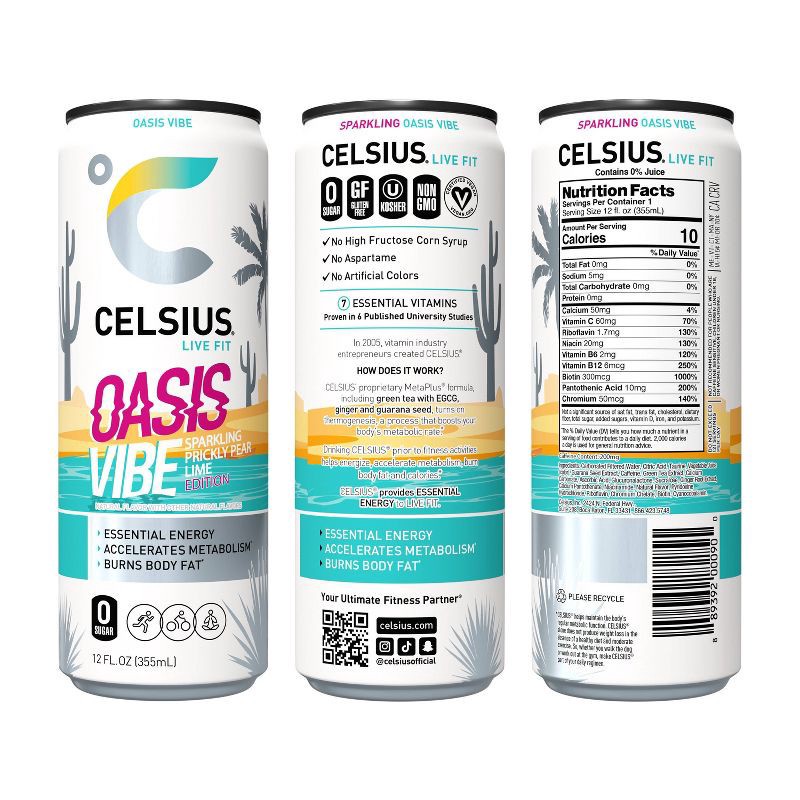 slide 4 of 4, Celsius Sparkling Oasis Vibe Energy Drink - 12 fl oz Can, 12 fl oz