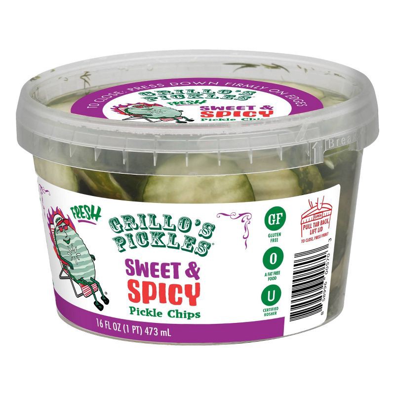 slide 3 of 6, Grillo's Pickles Grillo's Sweet & Spicy Pickle Chips - 16 fl oz, 16 fl oz