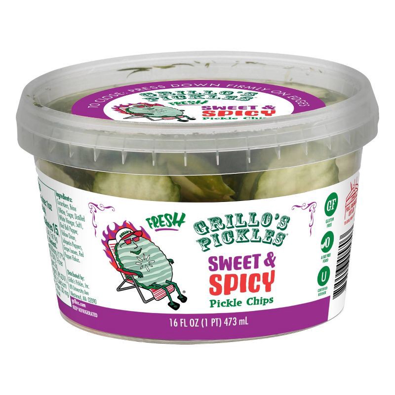 slide 1 of 6, Grillo's Pickles Grillo's Sweet & Spicy Pickle Chips - 16 fl oz, 16 fl oz