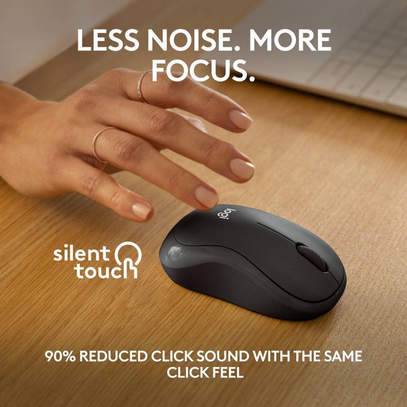 slide 3 of 8, Logitech M240 Wireless Mouse - Black: Bluetooth for Windows, macOS & Chrome OS, 1 ct