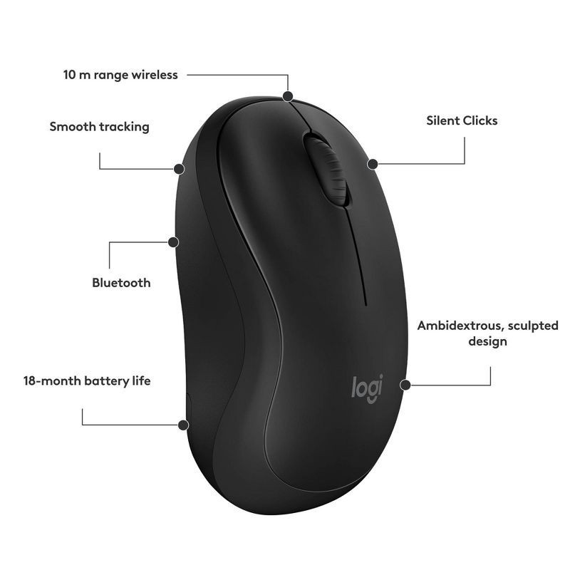 slide 7 of 8, Logitech M240 Wireless Mouse - Black: Bluetooth for Windows, macOS & Chrome OS, 1 ct