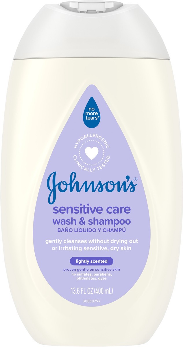 slide 6 of 8, Johnson's Sensitive Care Baby Body Wash & Shampoo, Light Scent, 13.6 fl oz