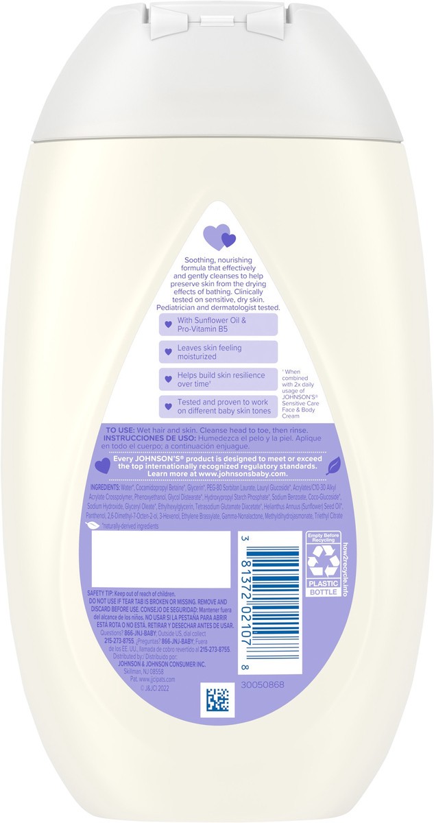 slide 7 of 8, Johnson's Sensitive Care Baby Body Wash & Shampoo, Light Scent, 13.6 fl oz