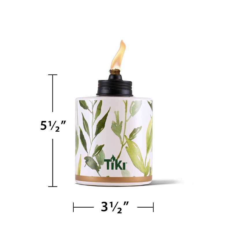 slide 8 of 8, TIKI 5.5" 2pk Ceramic Greenery Outdoor Tabletop Torch Off-White/Green, 2 ct