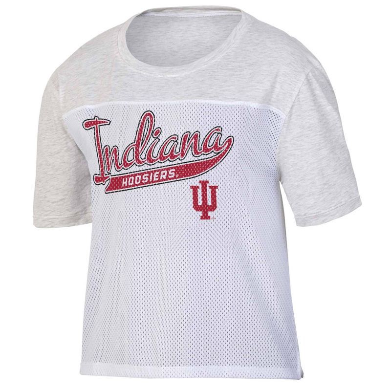 slide 1 of 3, NCAA Indiana Hoosiers Women's White Mesh Yoke T-Shirt - M, 1 ct