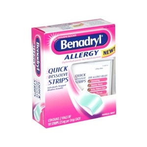 slide 1 of 1, Benadryl Allergy Quick Dissolve Strips Vanilla Mint, 20 ct