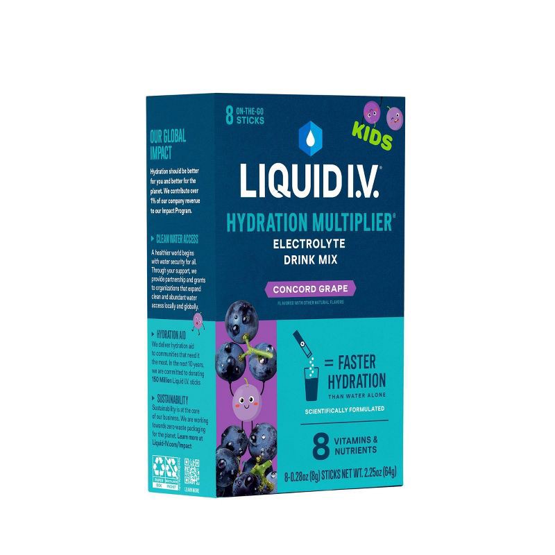 slide 4 of 11, Liquid I.V. Hydration Multiplier Kids' Electrolyte Drink - Grape - 2.25oz/8ct, 8 ct; 2.25 oz