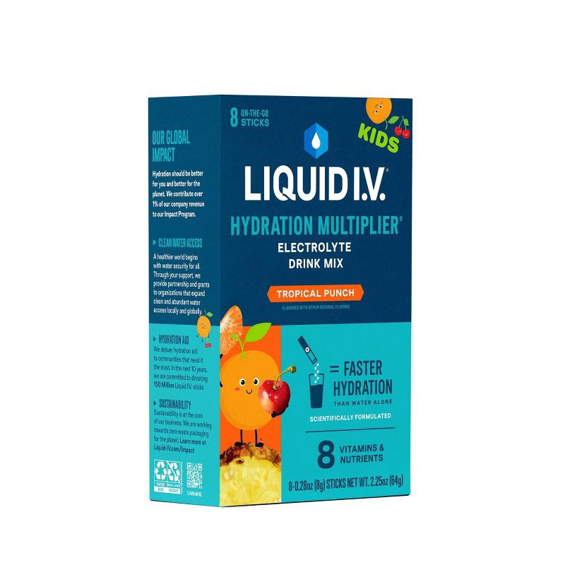 slide 4 of 12, Liquid I.V. Hydration Multiplier Kids' Electrolyte Drink - Tropical Punch - 2.25oz/8ct, 4.51 oz, 8 ct