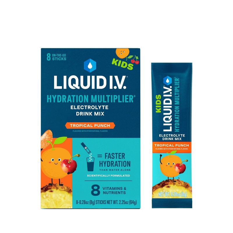 slide 1 of 12, Liquid I.V. Hydration Multiplier Kids' Electrolyte Drink - Tropical Punch - 2.25oz/8ct, 8 ct; 2.25 oz