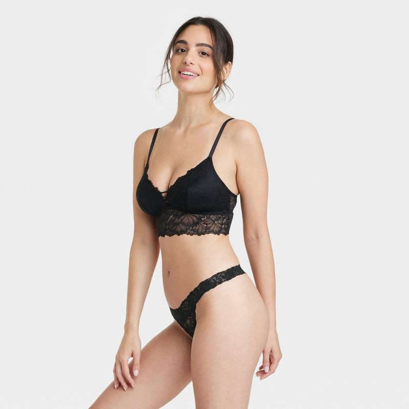 slide 1 of 7, Women's Allover Lace Thong Underwear - Auden™ Black M: Mid Rise, Lightweight, Cotton Gusset, 1 ct