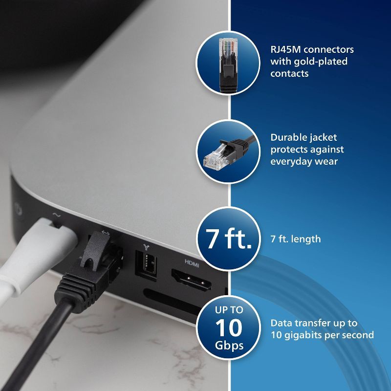 slide 2 of 8, Philips 7' Cat6 Ethernet Cable - Black, 1 ct