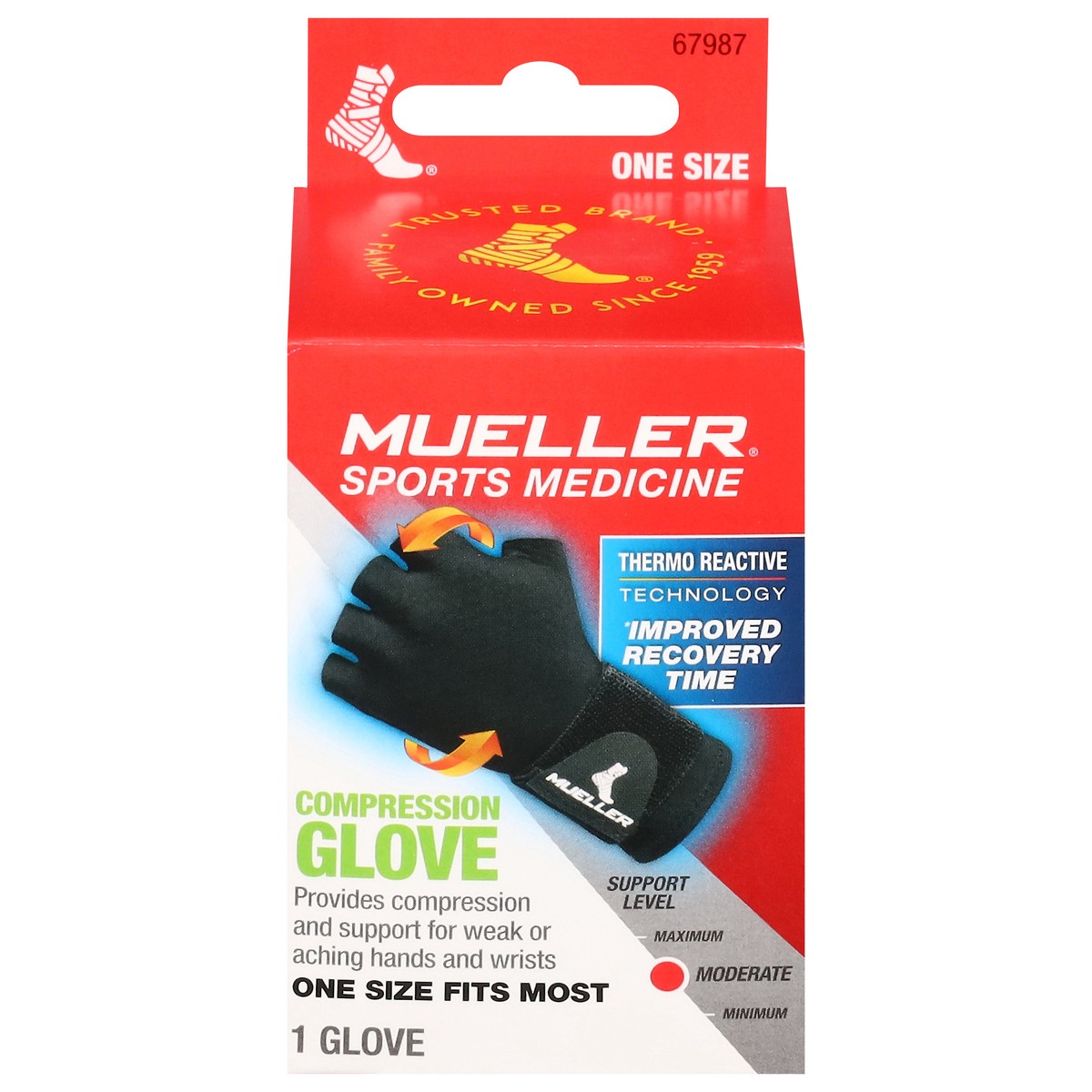 slide 1 of 9, Mueller Moderate One Size Compression Glove One Size 1 ea, 1 ct