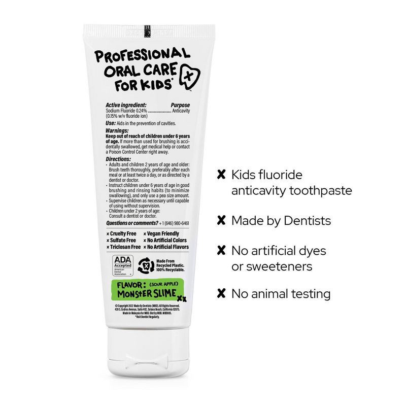 slide 3 of 7, Made by Dentists Kids' Monster Fluoride Anticavity Toothpaste - Sour Apple - 4.2oz, 4.2 oz