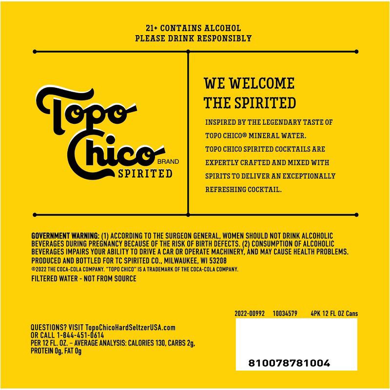 slide 6 of 9, Topo Chico Hard Seltzer Topo Chico Spirited Vodka & Lemon - 4pk/12 fl oz Cans, 4 ct; 12 fl oz