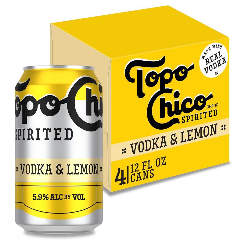 slide 1 of 9, Topo Chico Hard Seltzer Topo Chico Spirited Vodka & Lemon - 4pk/12 fl oz Cans, 4 ct; 12 fl oz