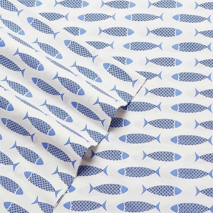 slide 2 of 2, Nautica Wood Fish Printed Twin XL Sheet Set - Blue, 1 ct