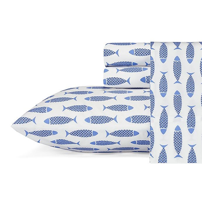 slide 1 of 2, Nautica Wood Fish Printed Twin XL Sheet Set - Blue, 1 ct