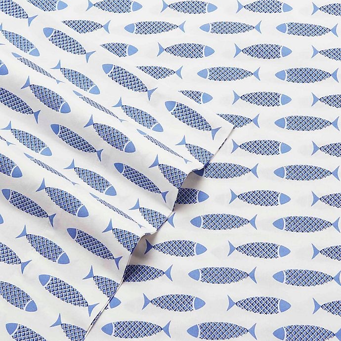 slide 2 of 2, Nautica Wood Fish Printed King Sheet Set - Blue, 1 ct