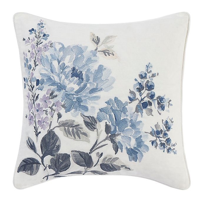 slide 1 of 2, Laura Ashley Chloe Floral Embroidered Square Throw Pillow - Blue, 1 ct