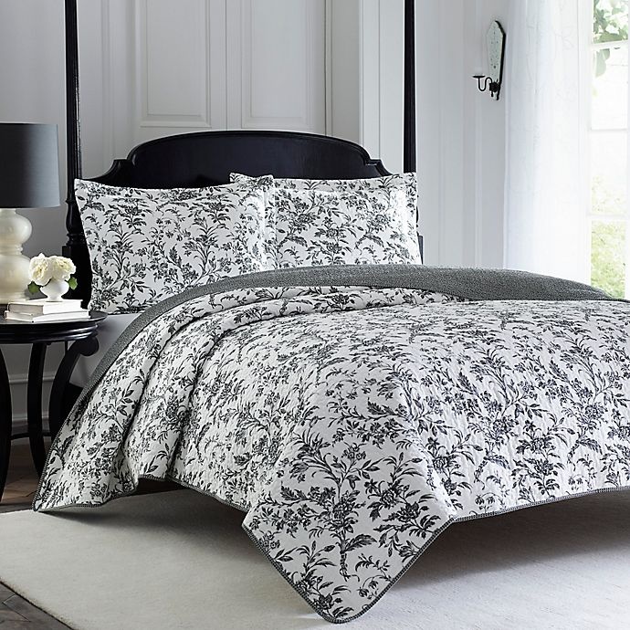 slide 3 of 3, Laura Ashley Amberley Twin Quilt Set - Black, 2 ct