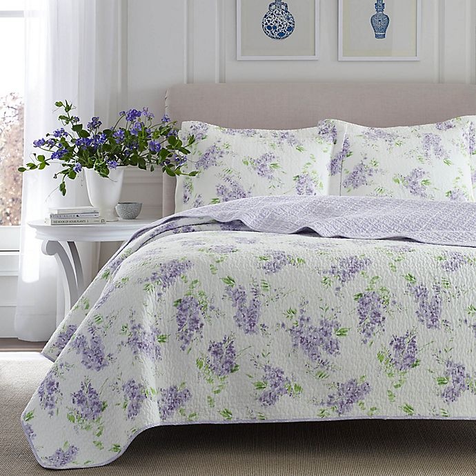 slide 2 of 4, Laura Ashley Keighley Twin Quilt Set - Lilac, 1 ct