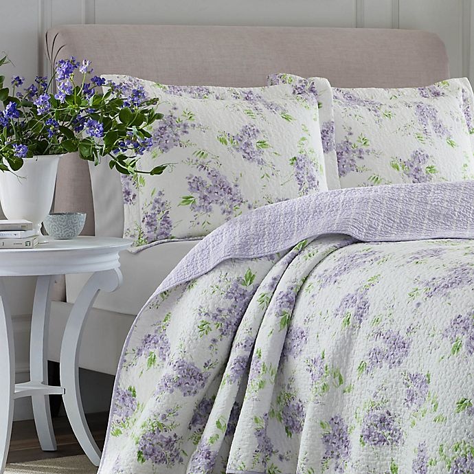 slide 3 of 4, Laura Ashley Keighley Twin Quilt Set - Lilac, 1 ct