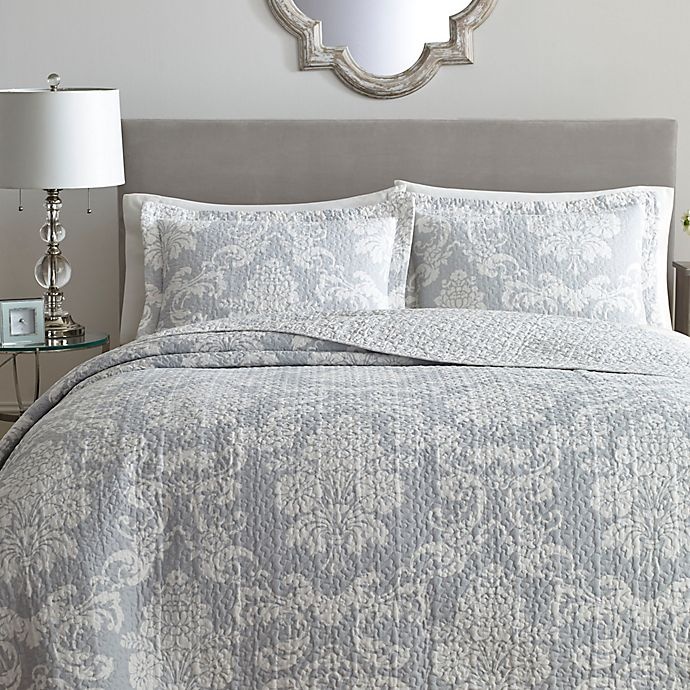 slide 2 of 3, Laura Ashley Venetia Twin Quilt Set - Grey, 2 ct