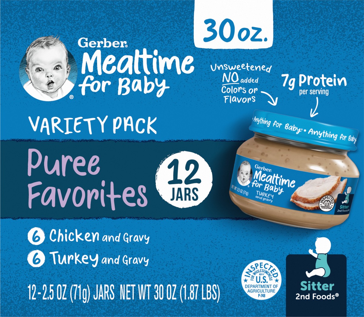 slide 13 of 13, Gerber Stage 2 Baby Food, Meat Lover Variety Pack, 2.5 oz Jar (12 Pack), 30 oz