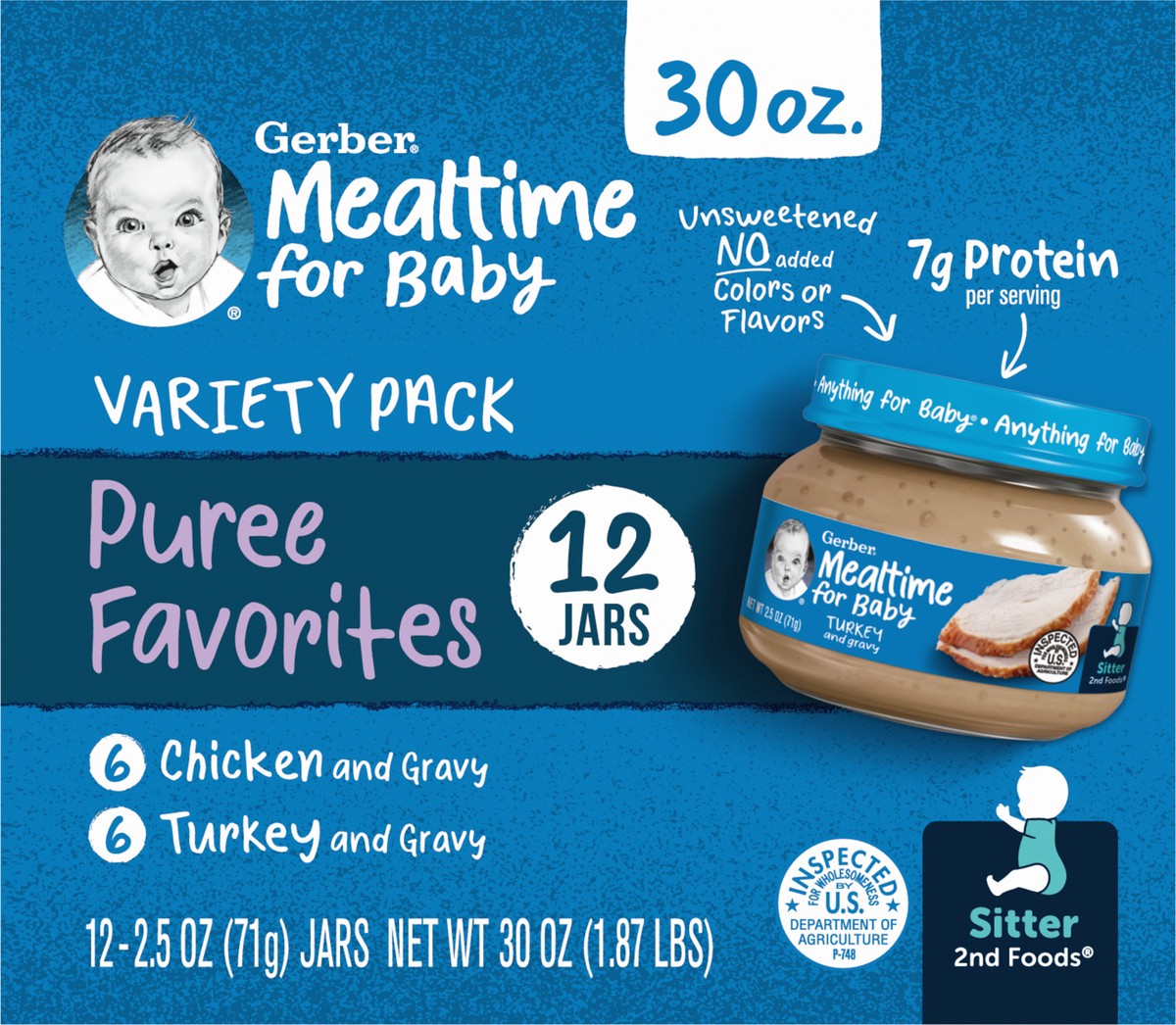 slide 5 of 13, Gerber Stage 2 Baby Food, Meat Lover Variety Pack, 2.5 oz Jar (12 Pack), 30 oz