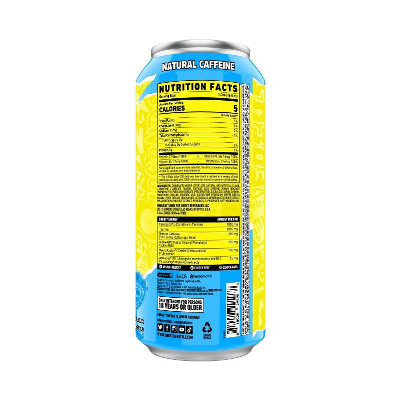 slide 3 of 3, Ghost Energy Sour Patch Blue Ras Energy Drink - 16 fl oz Can, 16 fl oz