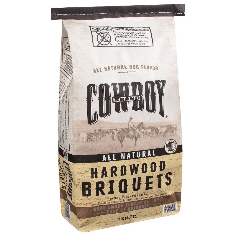 slide 2 of 5, Cowboy 14lb Hardwood Briquets: Ideal for Charcoal Grills, Patio Solid Fuel, 14.65lb Product Weight, 14 lb, 14.65 lb