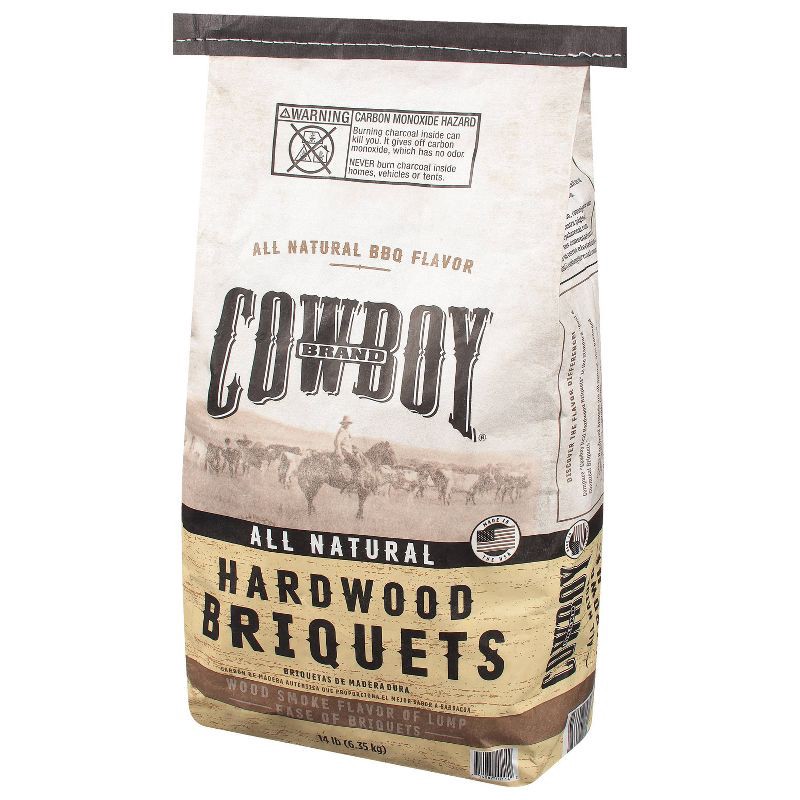 slide 3 of 5, Cowboy 14lb Hardwood Briquets: Ideal for Charcoal Grills, Patio Solid Fuel, 14.65lb Product Weight, 14 lb, 14.65 lb