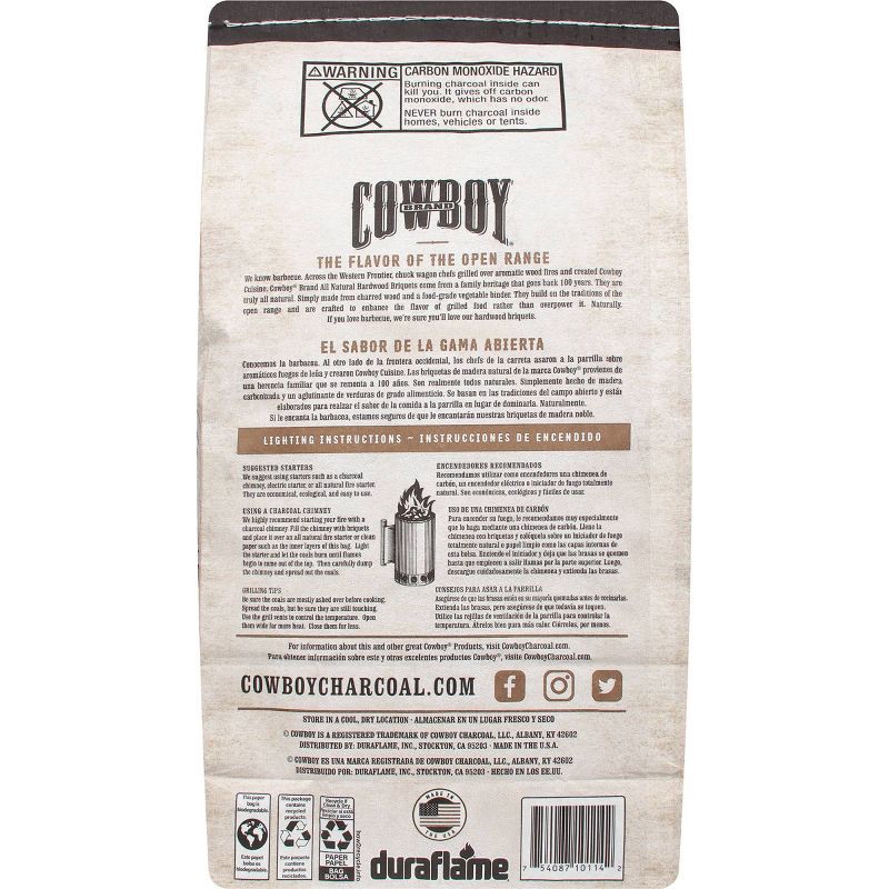 slide 4 of 5, Cowboy 14lb Hardwood Briquets: Ideal for Charcoal Grills, Patio Solid Fuel, 14.65lb Product Weight, 14 lb, 14.65 lb