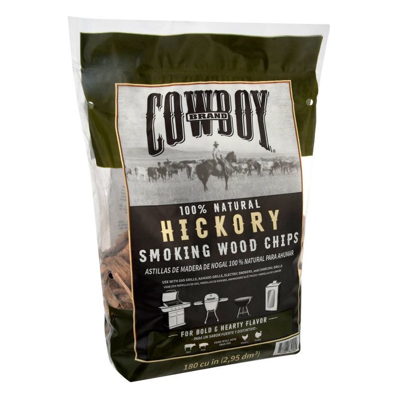 slide 2 of 6, Cowboy 180 cu in Hickory Chips: Ideal for Smoker, Charcoal Grilling, Mesquite Flavor Enhancer, 1 ct