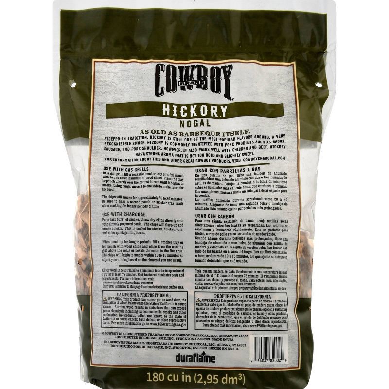 slide 4 of 6, Cowboy 180 cu in Hickory Chips: Ideal for Smoker, Charcoal Grilling, Mesquite Flavor Enhancer, 1 ct